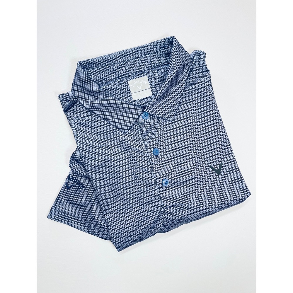 Callaway Mens XL Blue Geometric Diamond Print Short Sleeve Golf Polo Shirt
